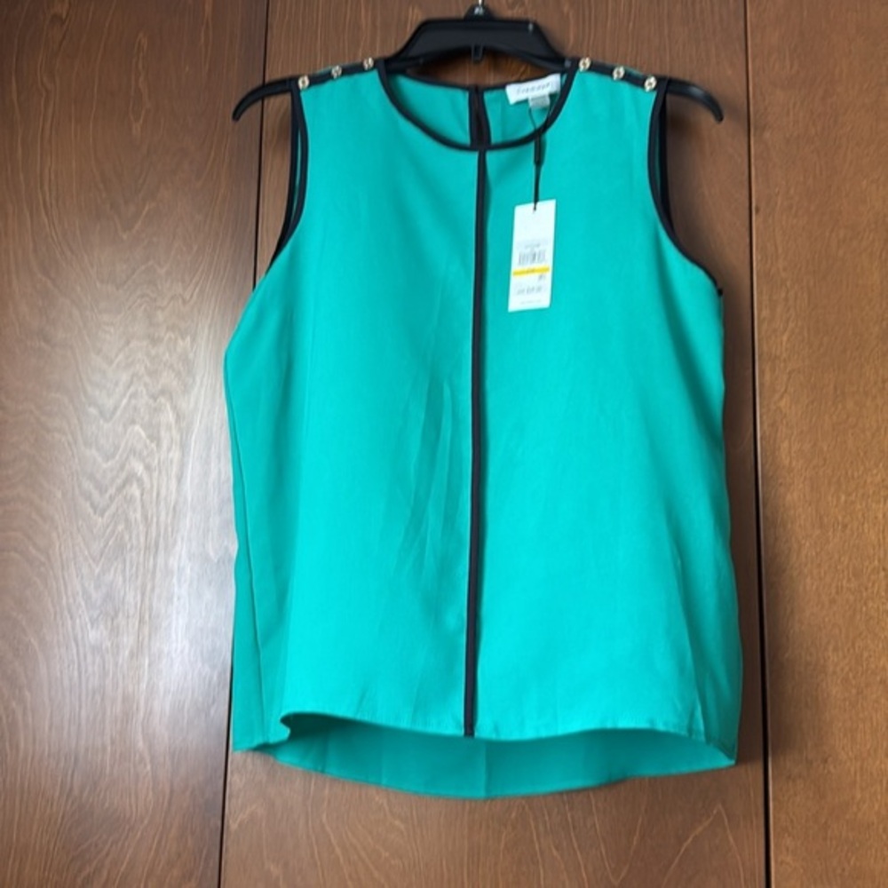 Calvin Klein NWT Sz PM Suit Turquoise Green Sleeveless Top w/Black Accents $49